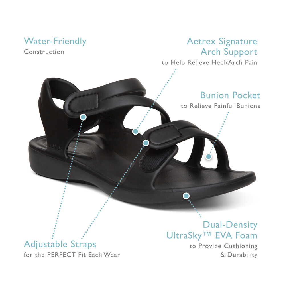 Aetrex Women's Jillian Sport Water-Friendly Sandals - Black | USA WX62QPC